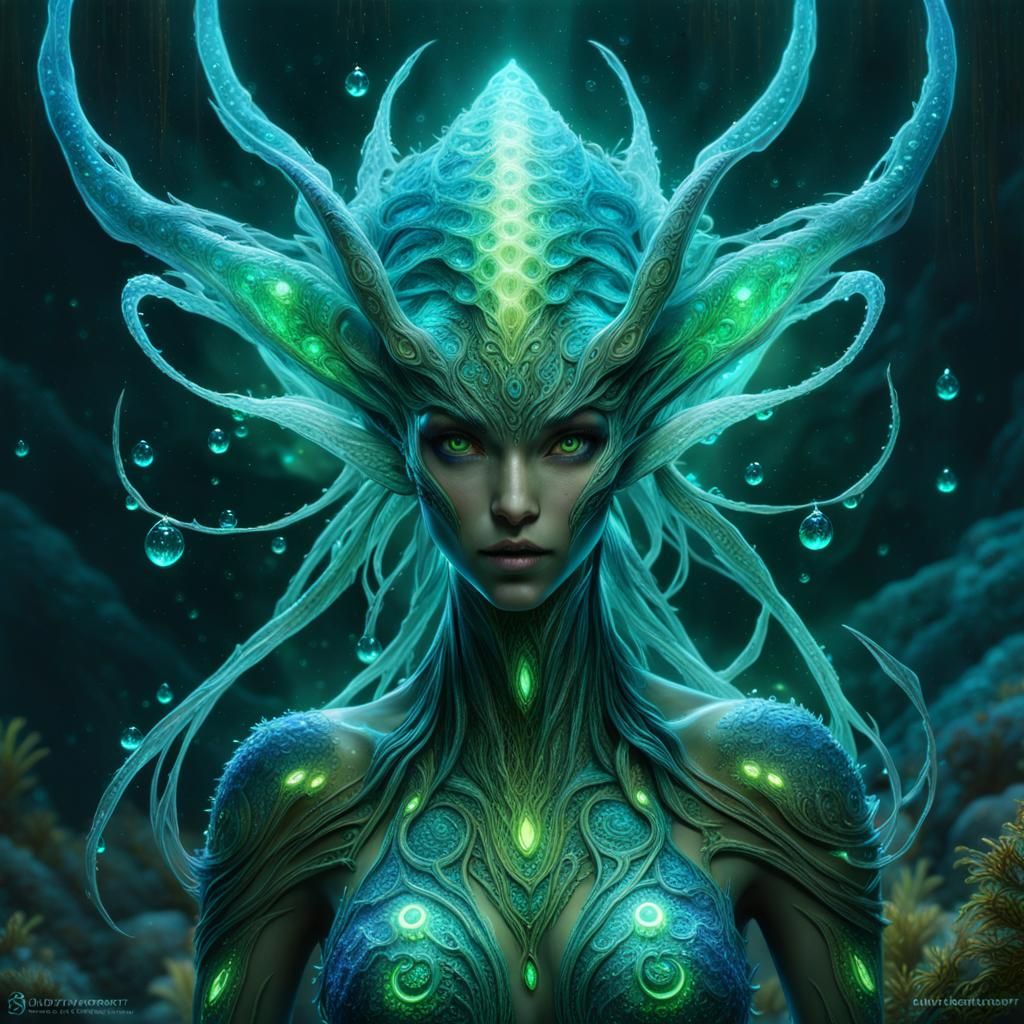 Bioluminescent Alien Siren in Glowpunk Fantasy Art