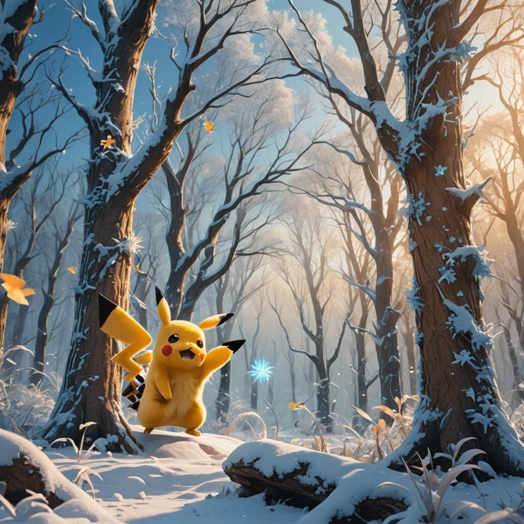 Pikachu in Snowy Forest: Fantasy Concept Art