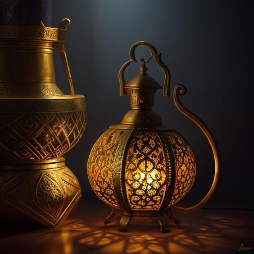 Aladdin's Lamp in a Dimly Lit Cave