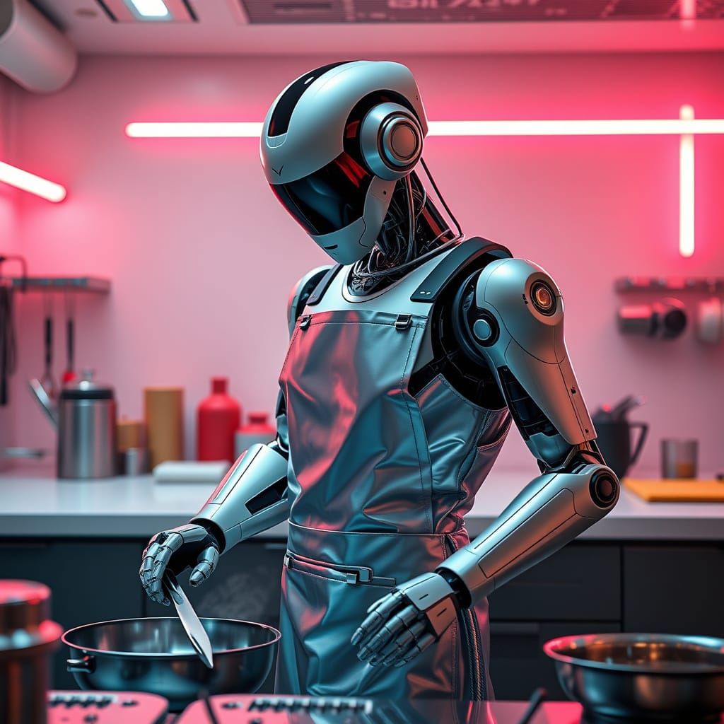 Futuristic Robot Does Dishes in Space Kitchen