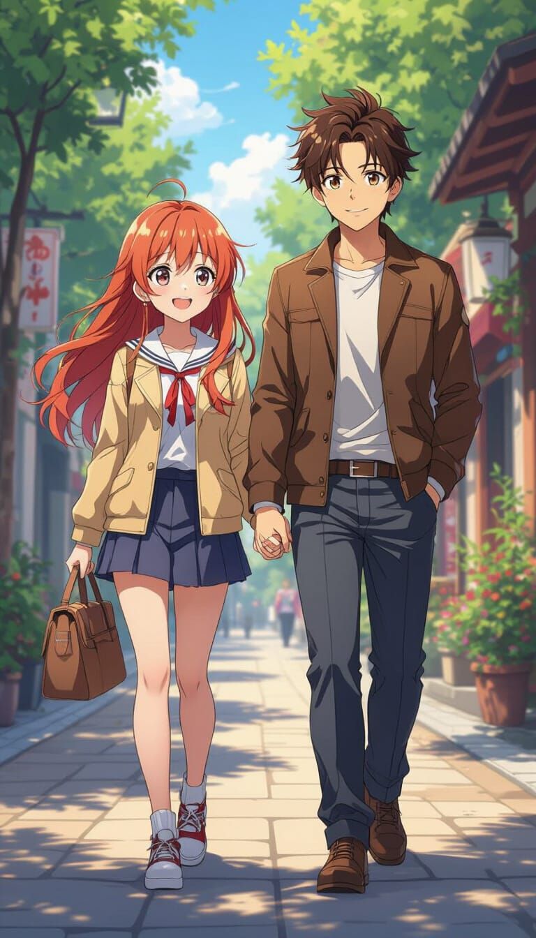 Anya and Loid Walking Together in Vibrant Anime Style