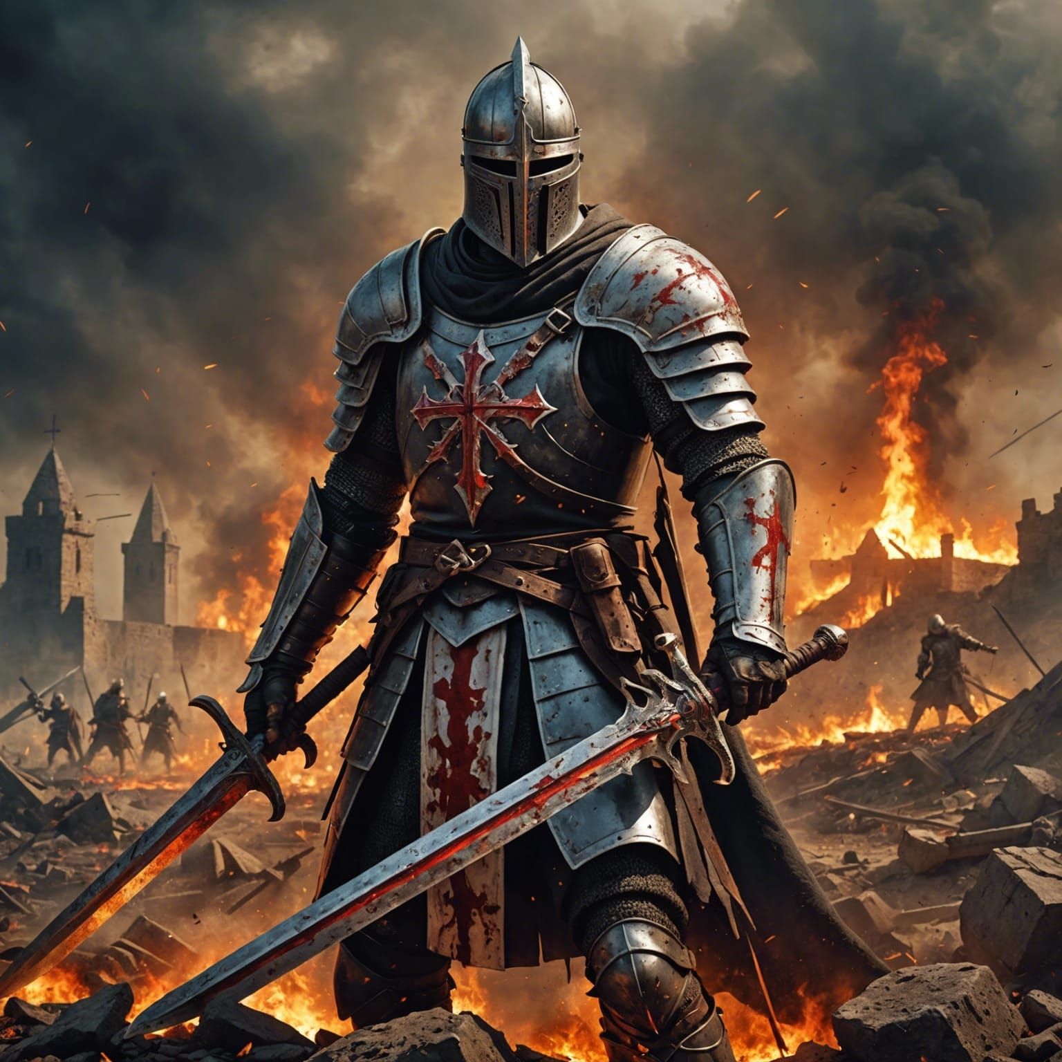 Evil Templar Knight Amidst Battlefield Carnage