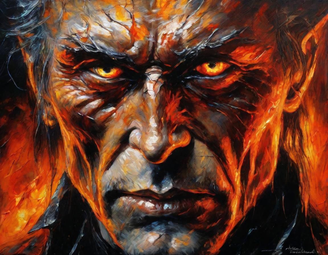 Sauron Portrait in Neo-Impressionist Expressionist Style