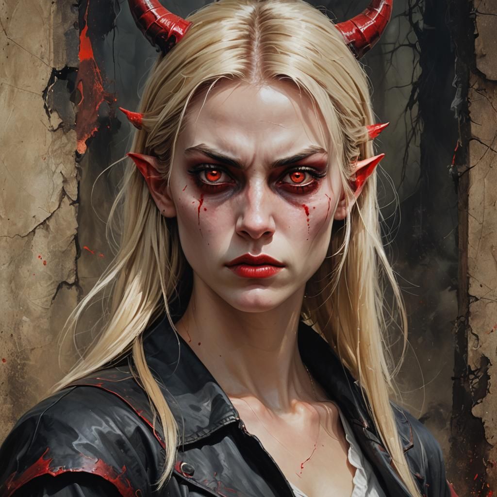 Demonic College Student Portrait in Hyperrealistic Style