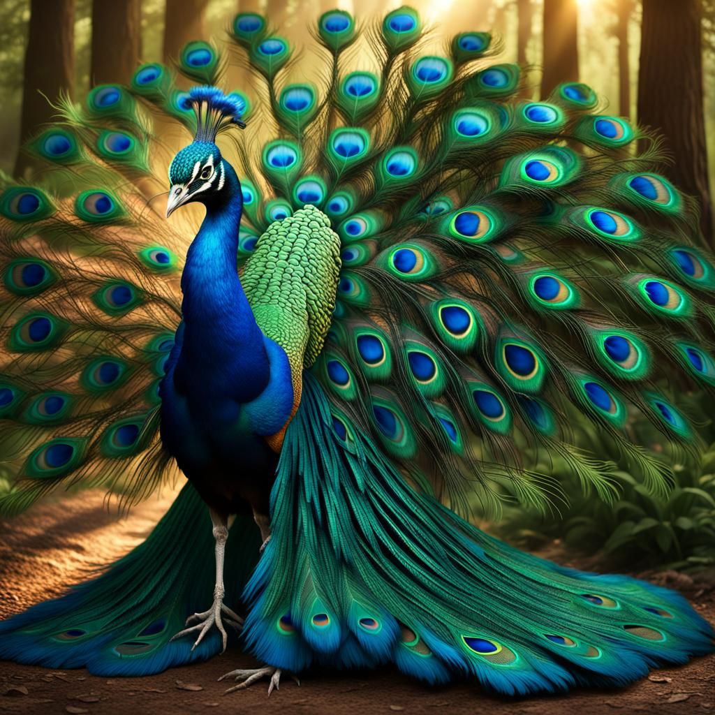 Majestic Peacock in Golden Light: 3D Masterpiece