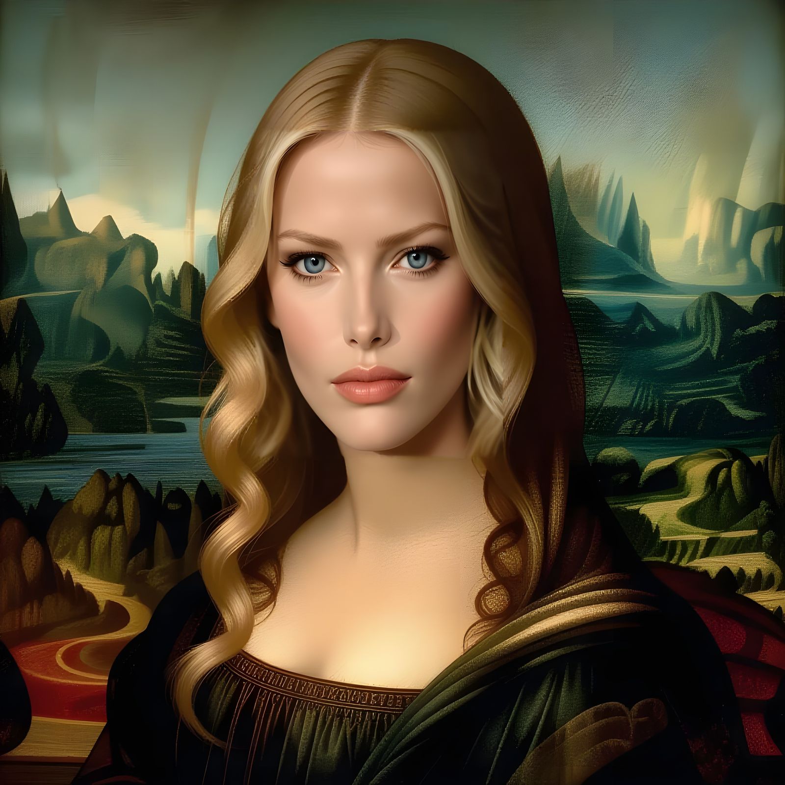 Blonde Supermodel Painted as Mona Lisa by Da Vinci