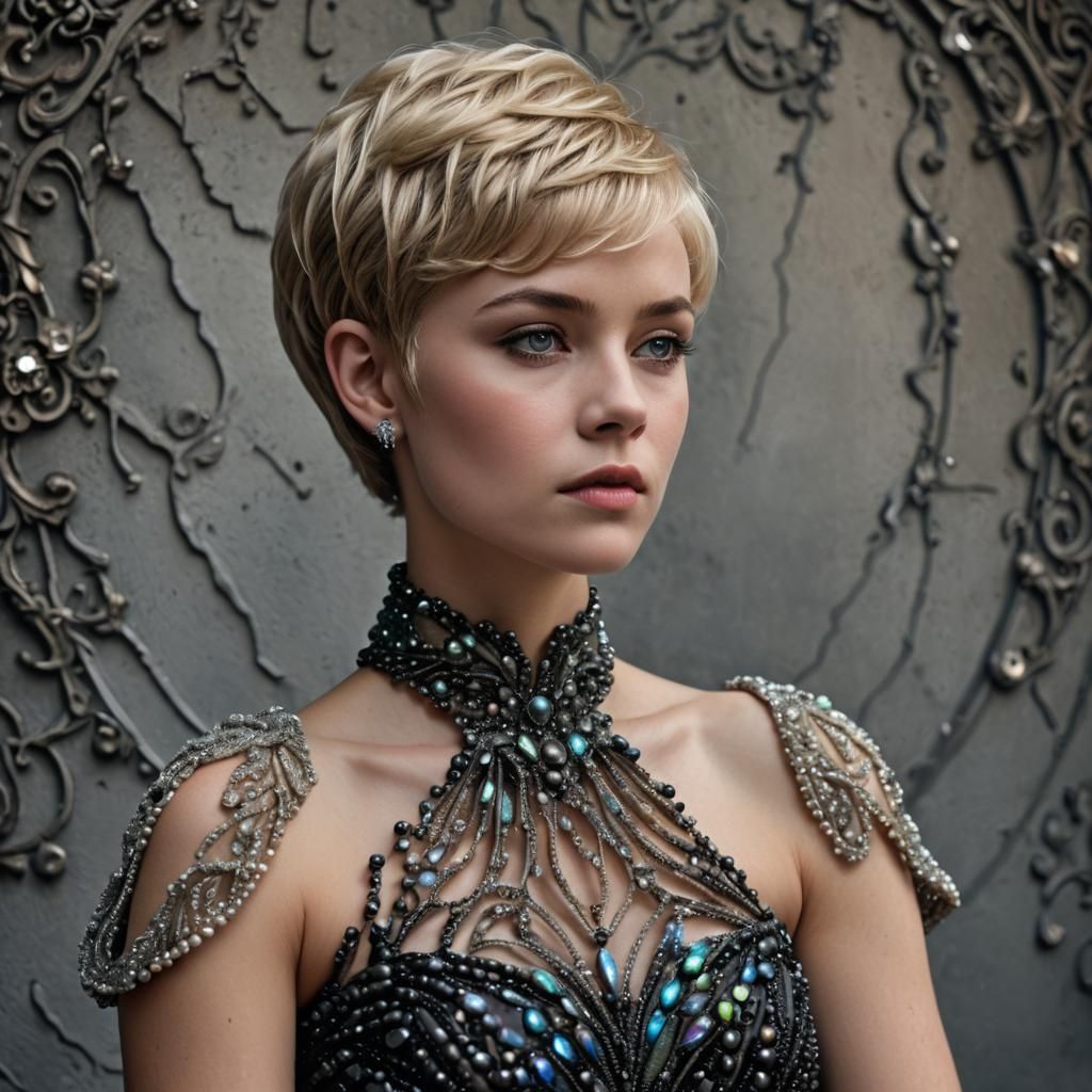 Iridescent Pearl Ballgown Portrait in Hyperrealistic Style