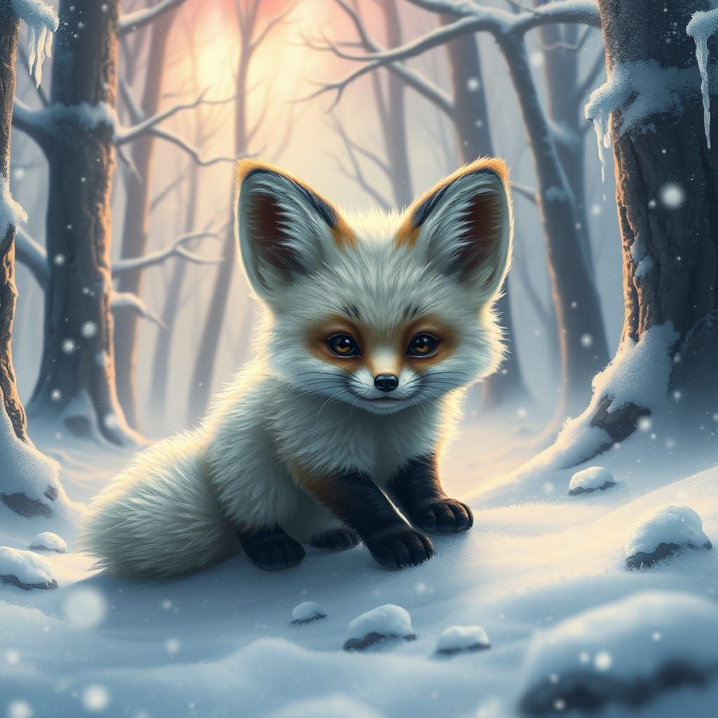 Arctic Fox Cub's Snowy Forest Adventure