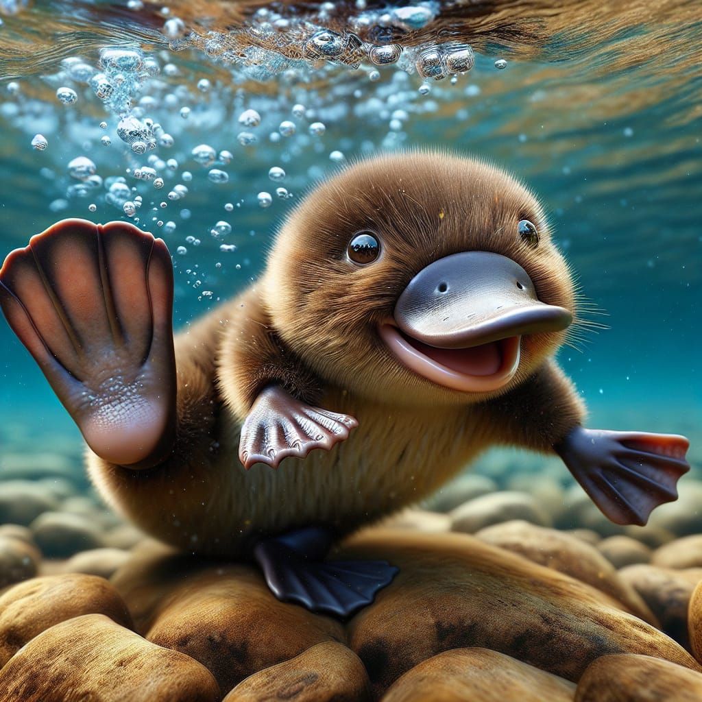 Cute Platypus Wades Through Underwater Landscape