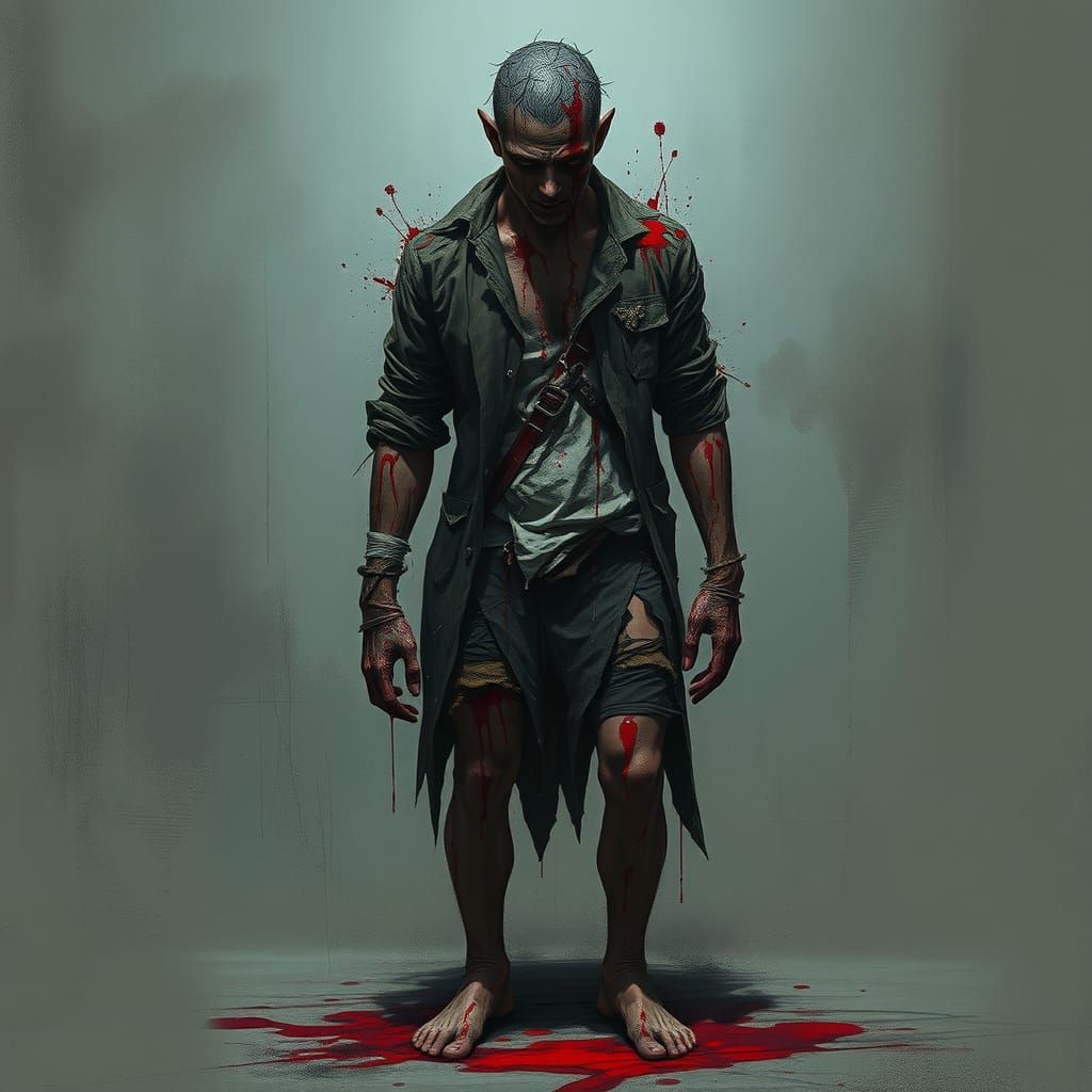 Wounded Figure in Dramatic High-Contrast Style