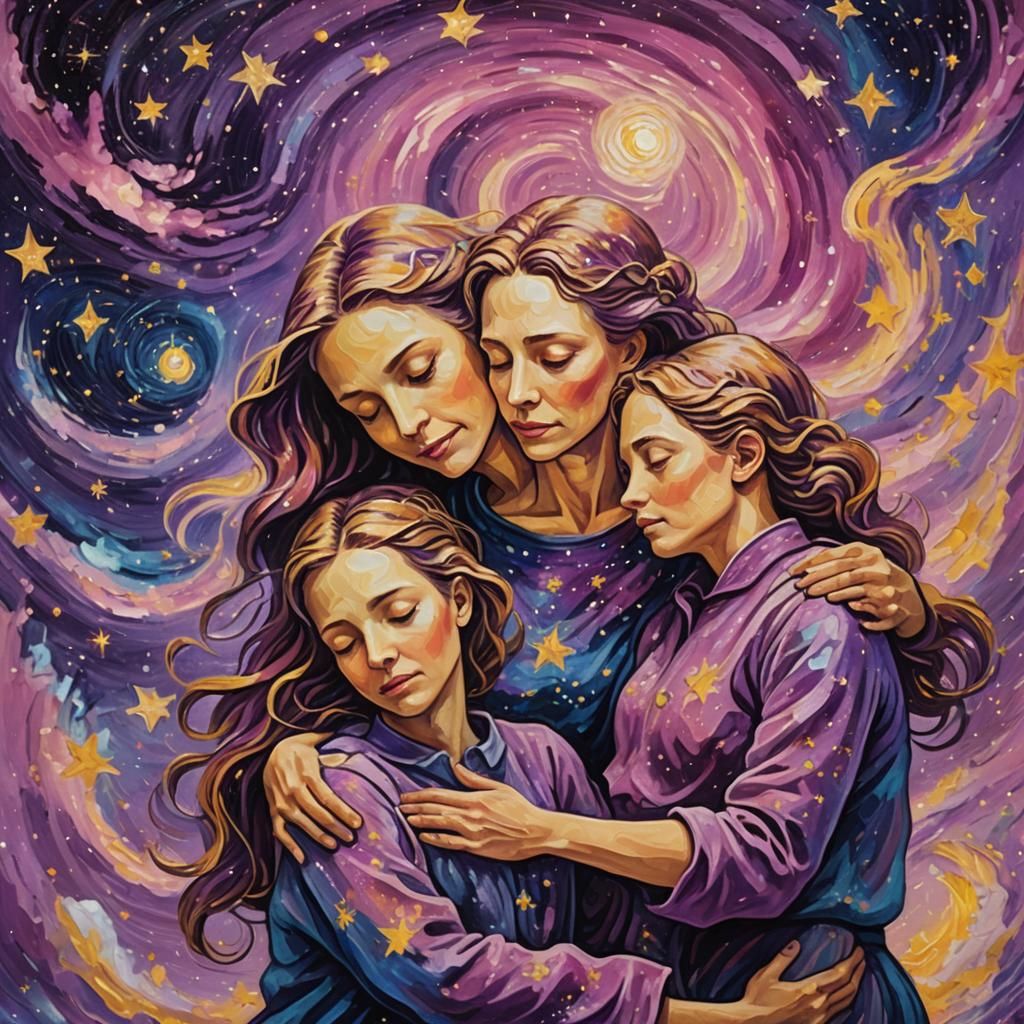 Cosmic Mother's Embrace in a Starry Dreamscape