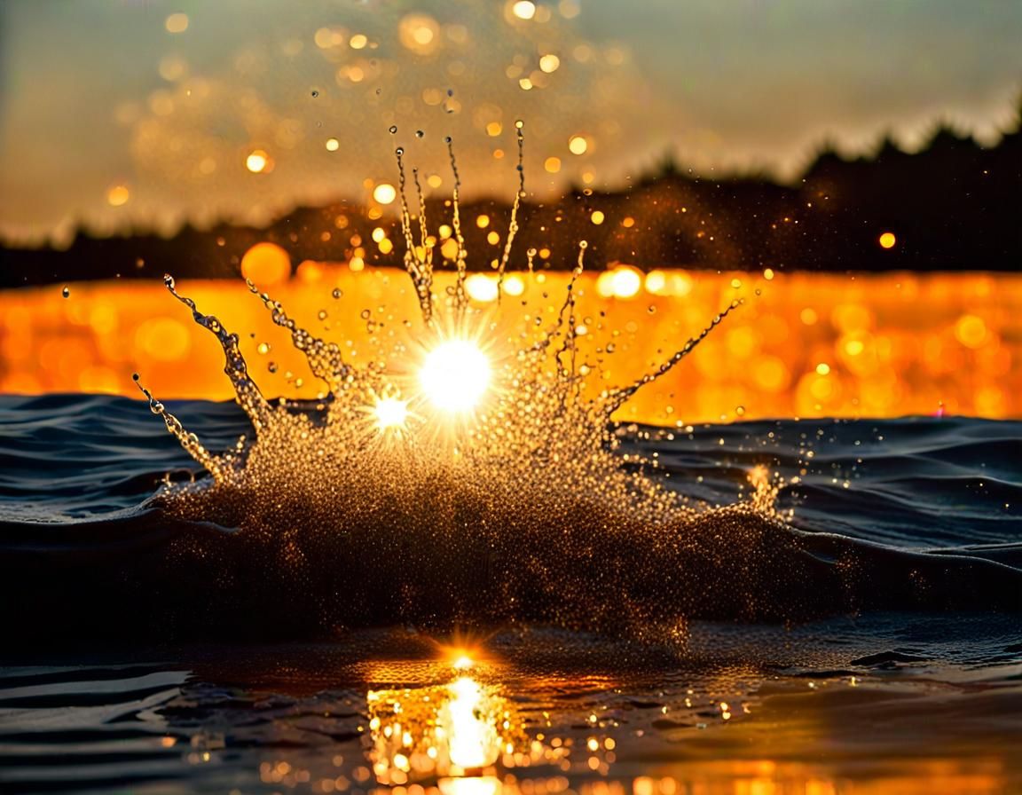 Glittering Sunburst on Clear Pool, Expressionist Photography