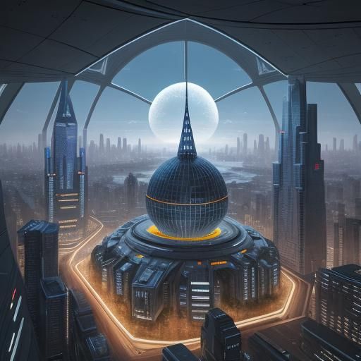 Futuristic Geodesic Dome Hospital in Sci-Fi Metropolis