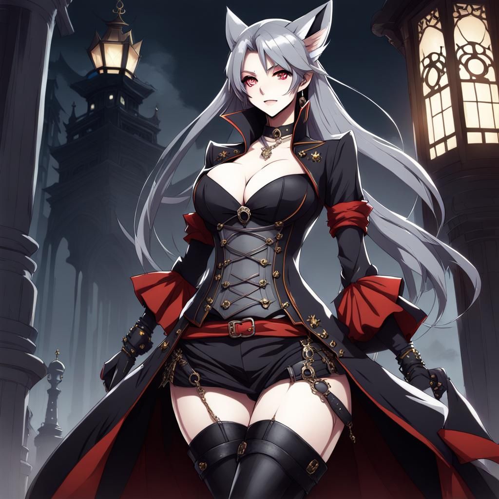 Anime Kitsune Pirate Goddess in Gothic Style