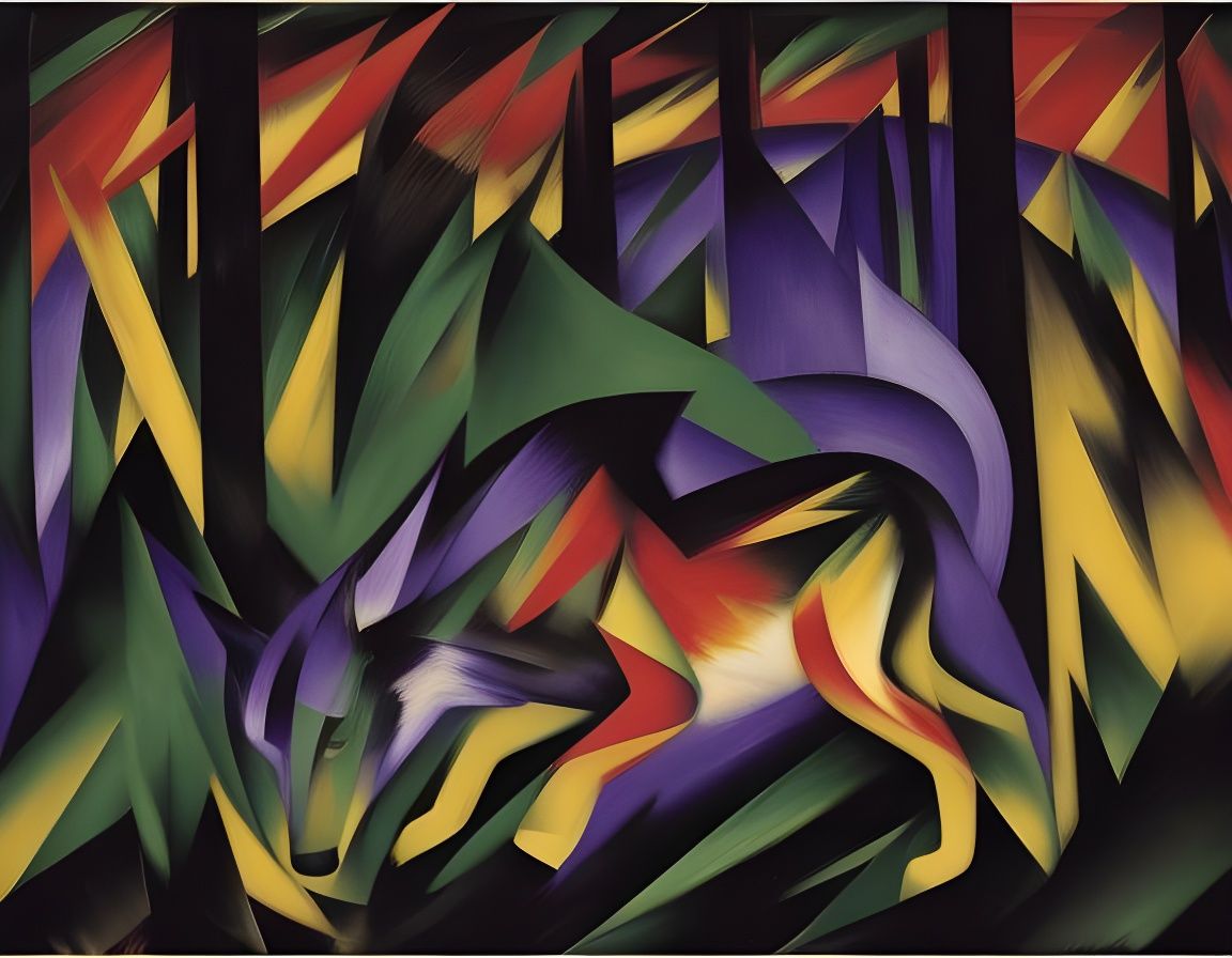 Wolf Howling in Forest: Abstract Expressionism