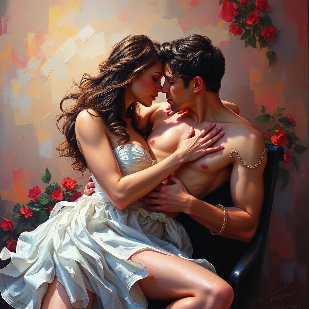 Sensual Painting with Soft Colors and Flowing Lines