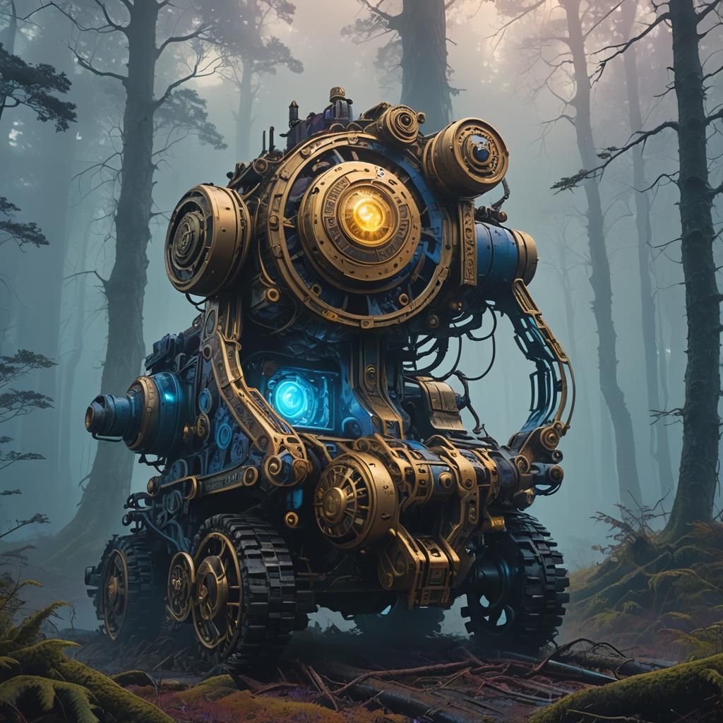 Mystical Derailer in Misty Forest: Fantasy Concept Art