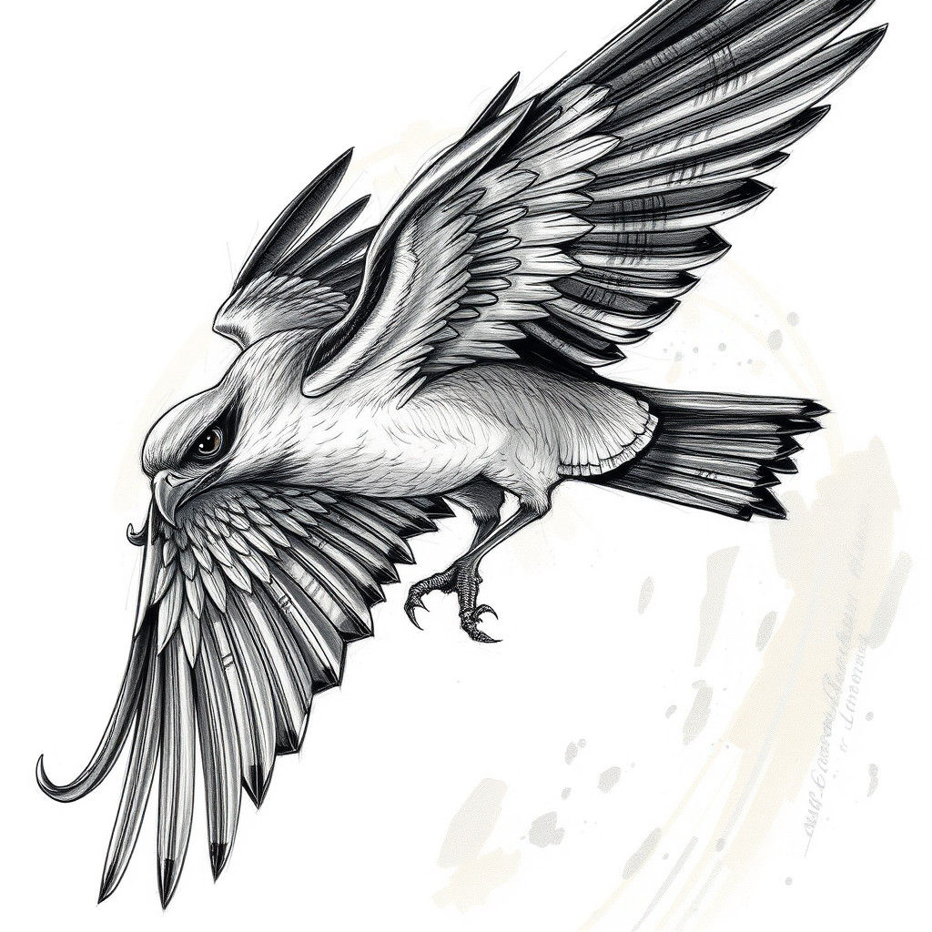 Dynamic Pencil Sketch of a Falcon in Flight