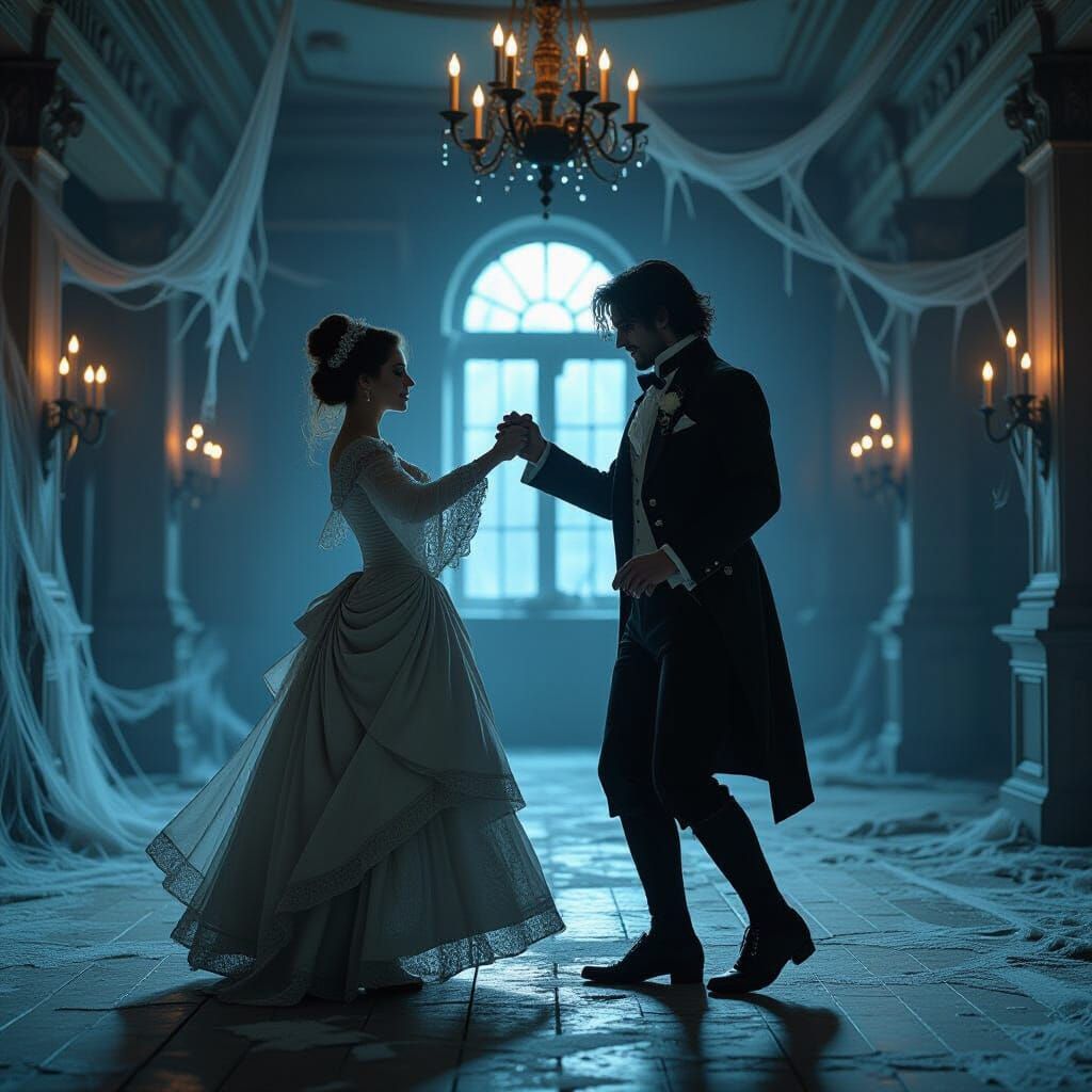 Eerie Ballroom Dance of a Victorian Ghost Couple