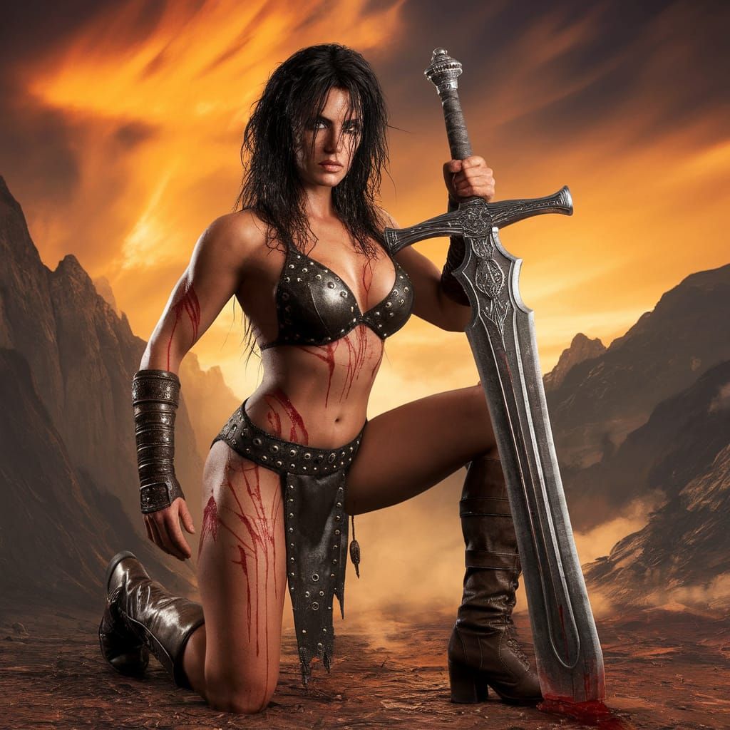 Fantasy Warrior Woman in Battle Ready Pose