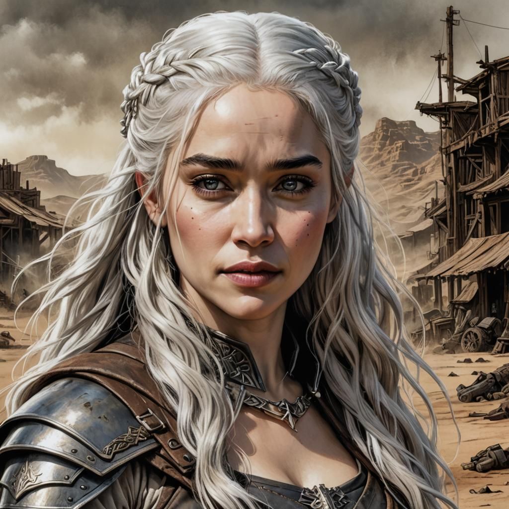 Post-Apocalyptic Beauty in a Desert Town: Ink Illustration