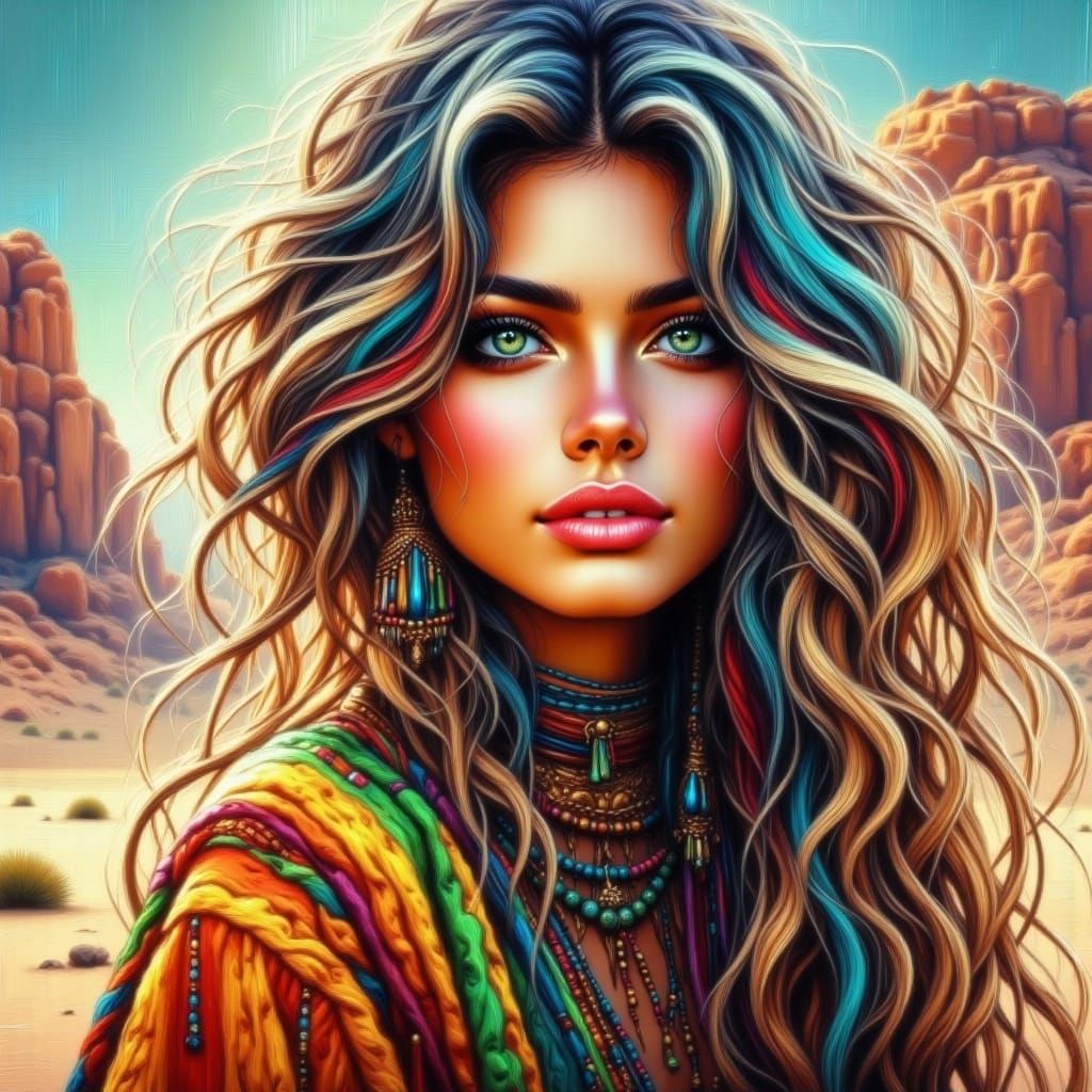 Martian Girl Portrait in Surreal Desert Landscape