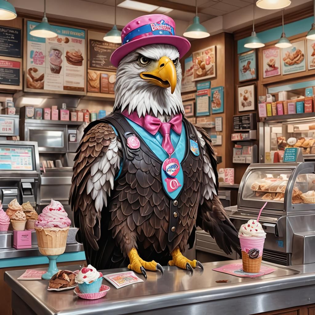 Eagle Ice Cream Server in Baskin-Robbins Outfit