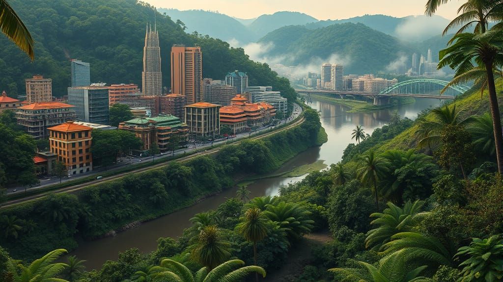 Tropical Pittsburgh Cityscape 300 Million Years Ago