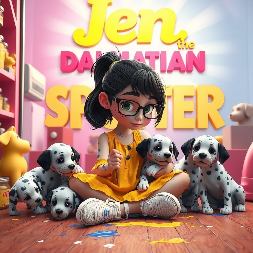 Girl Paints Dalmatian Puppies: 3D Animated Art