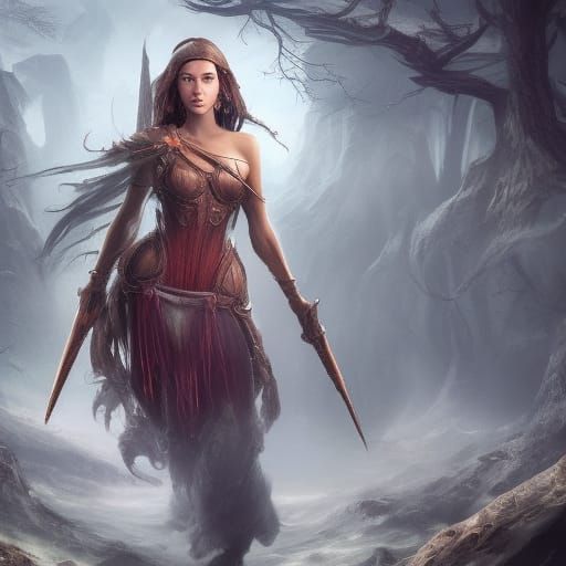 Fantastical Woman in Detailed Matte Painting