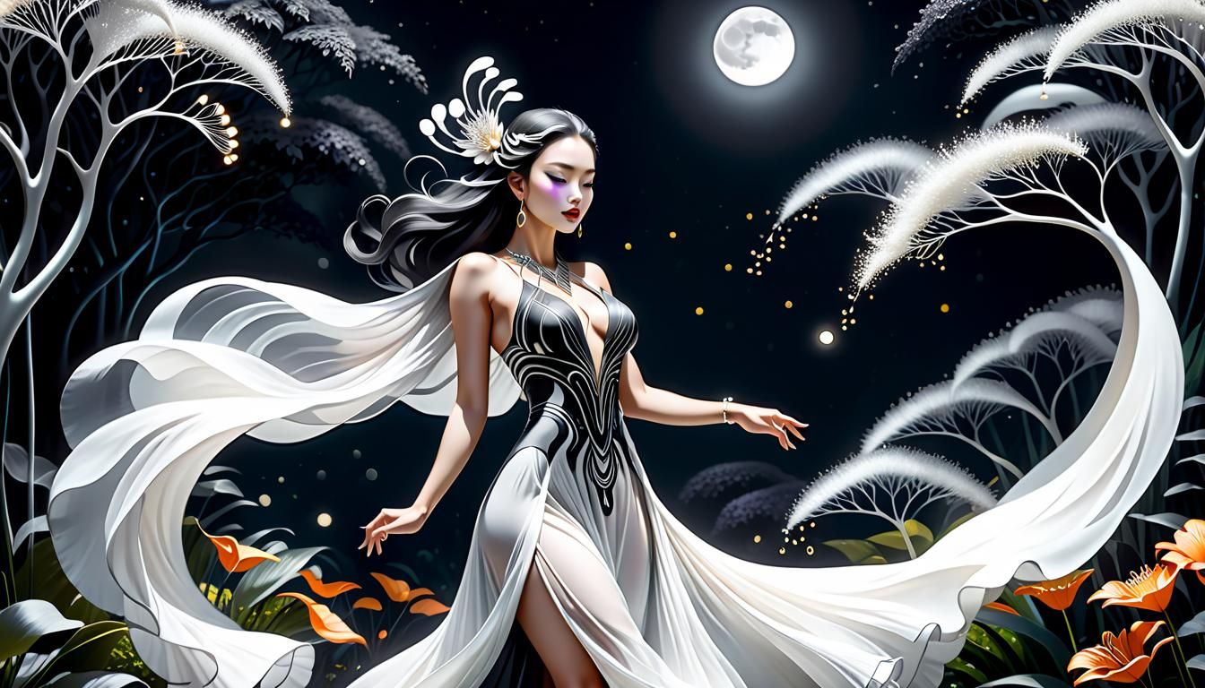 Monochromatic Spirit Dancer in Fantasy Garden