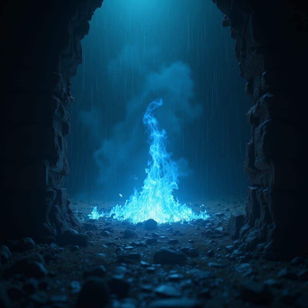 Mystical Blue Flames Light the Dark Underworld
