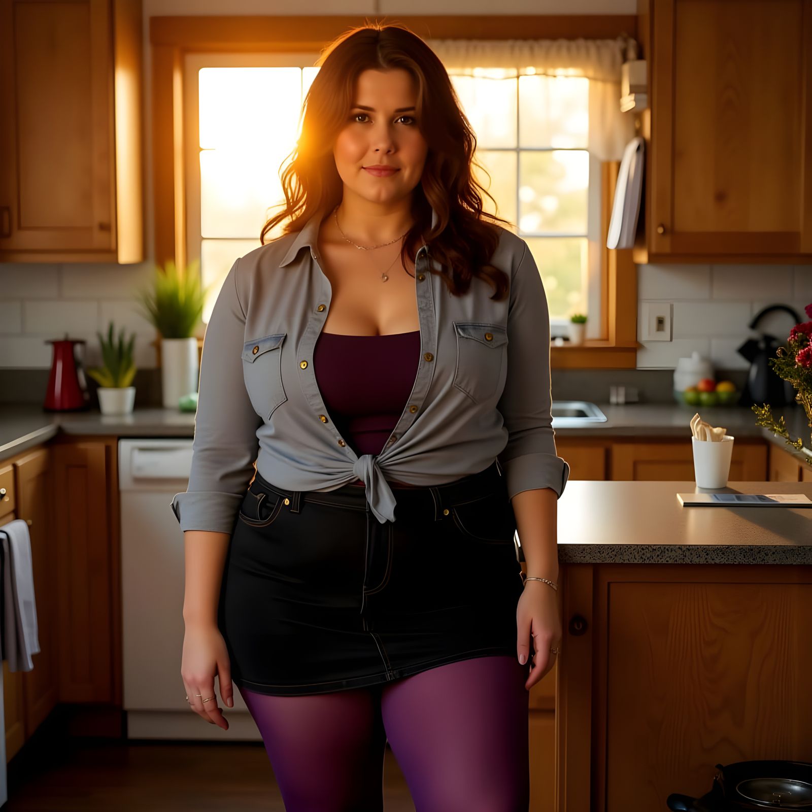 Woman in Kitchen at Sunrise, Midwest USA