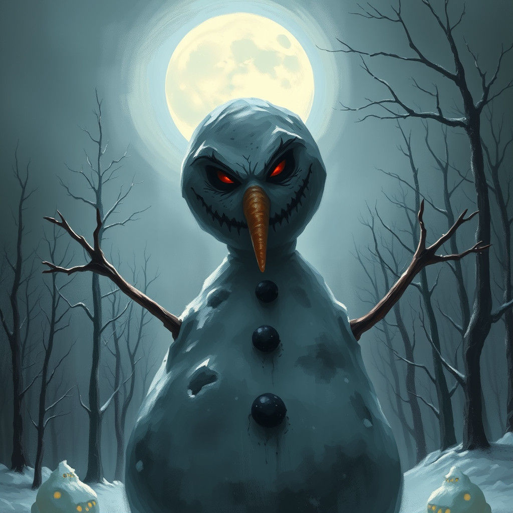 Horror snowman sinister by Greg Rutkowski