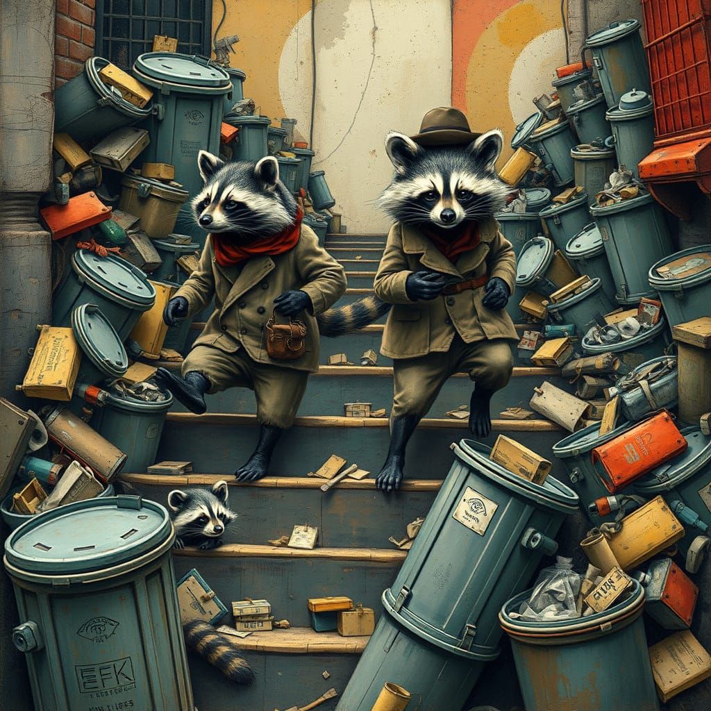 Raccoons Navigate Escher-Style Trashcan Staircase