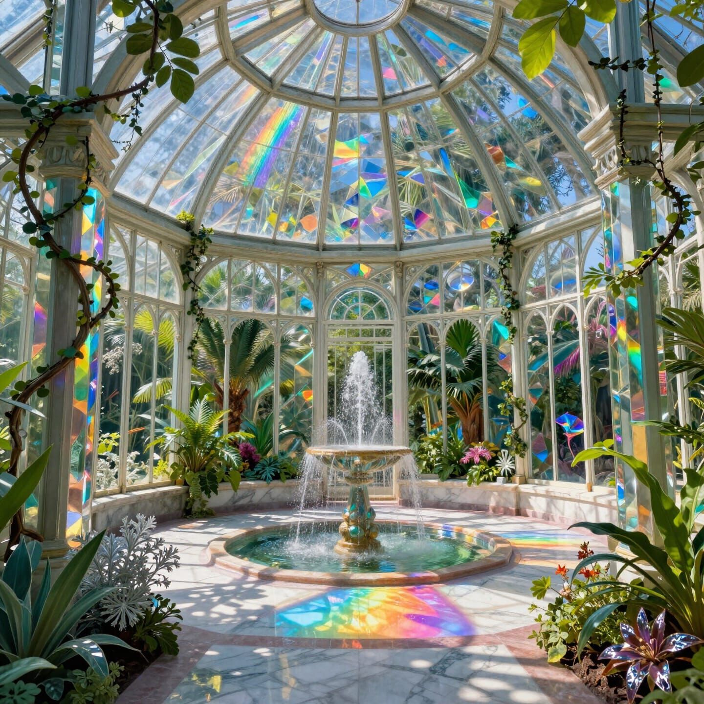 Crystal Conservatory Bathed in Prismatic Light