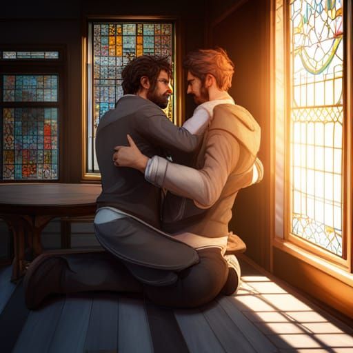 Gay Men Touching in Art Nouveau Style