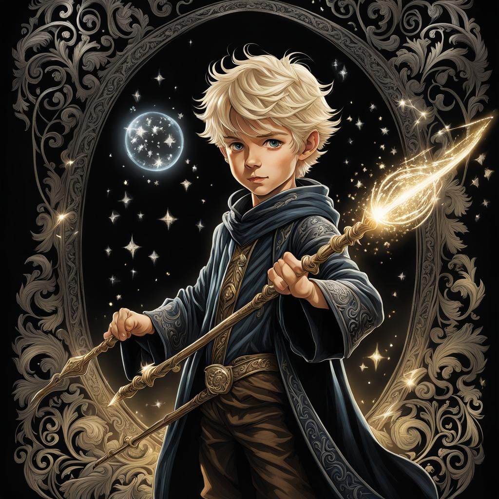Blond Wizard Recharging Wand in Anime Style