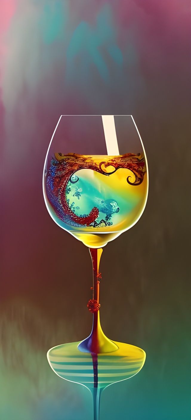 Magical Aquatic World Spills from Wine Glass