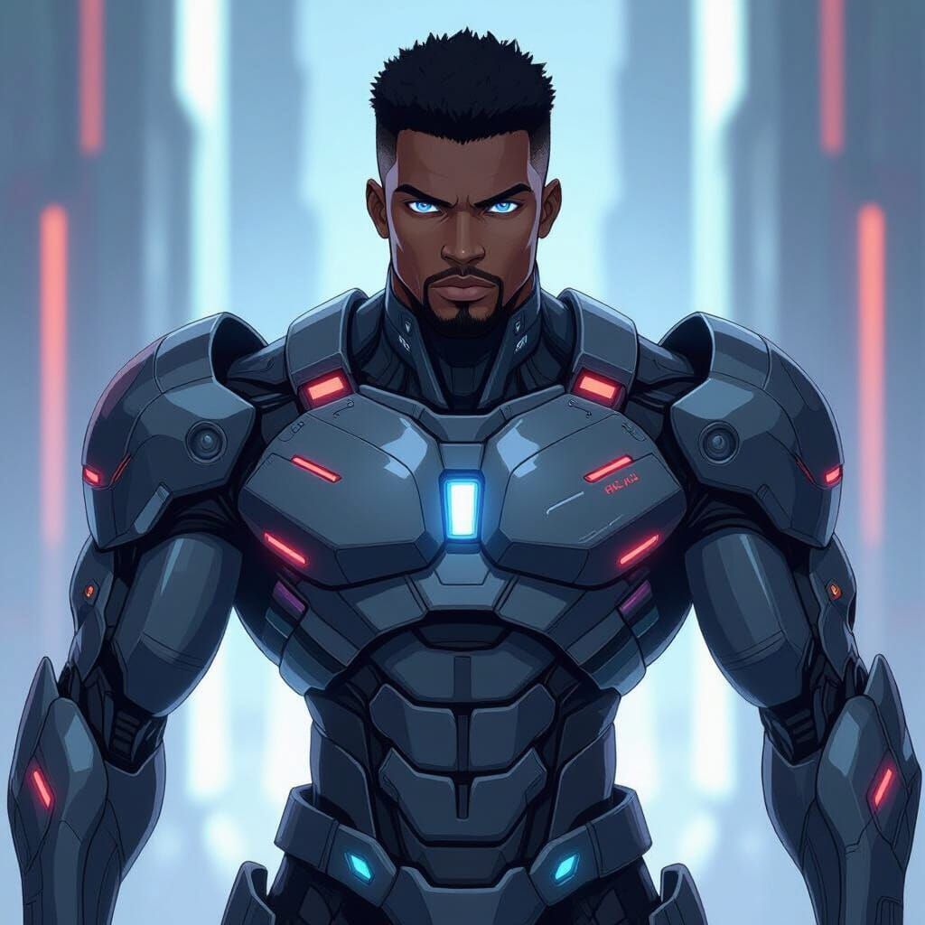 Heroic African Warrior in Robotech Anime Style