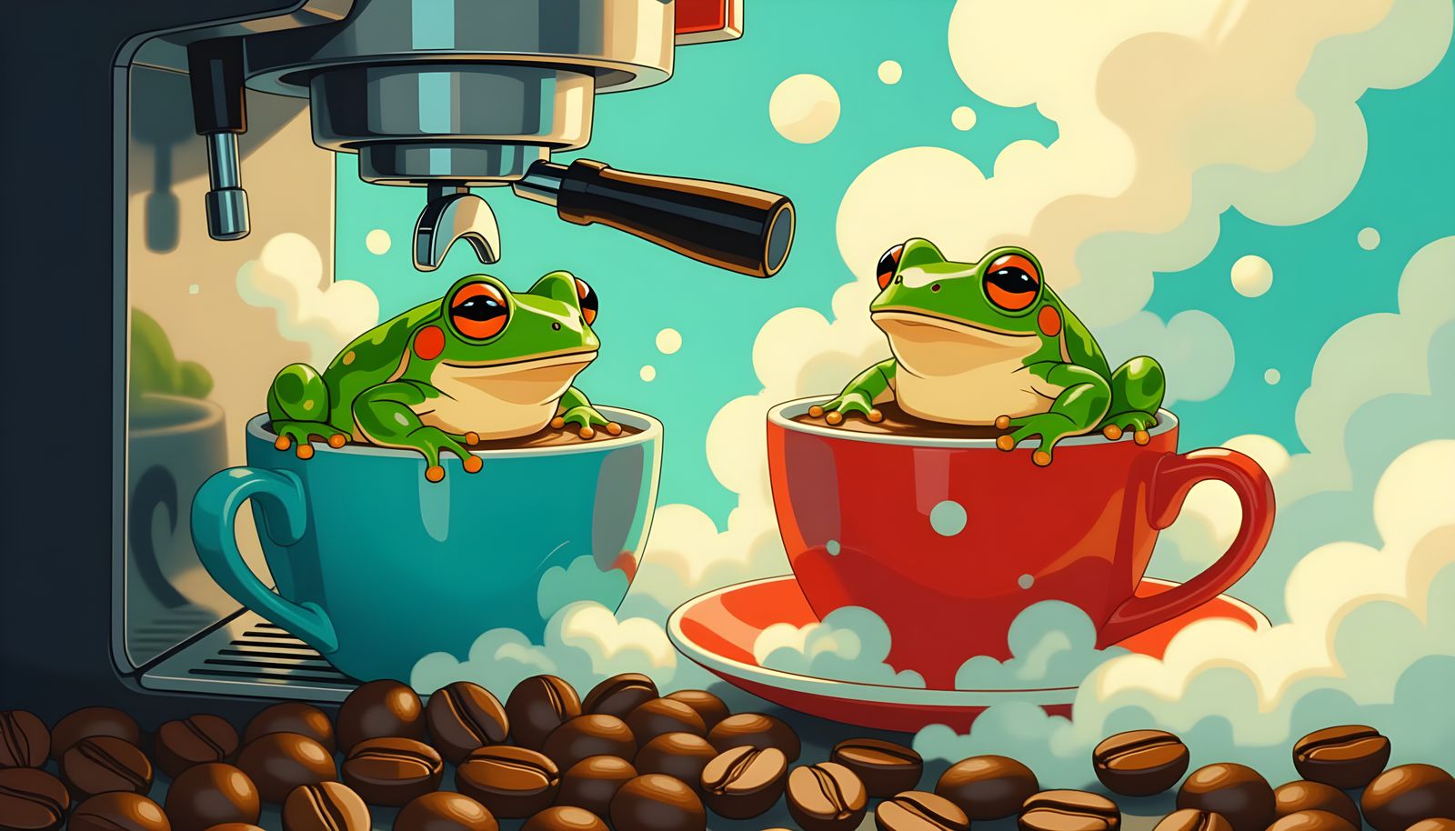 Whimsical Frogs Pilot Coffee Machine Spaceship