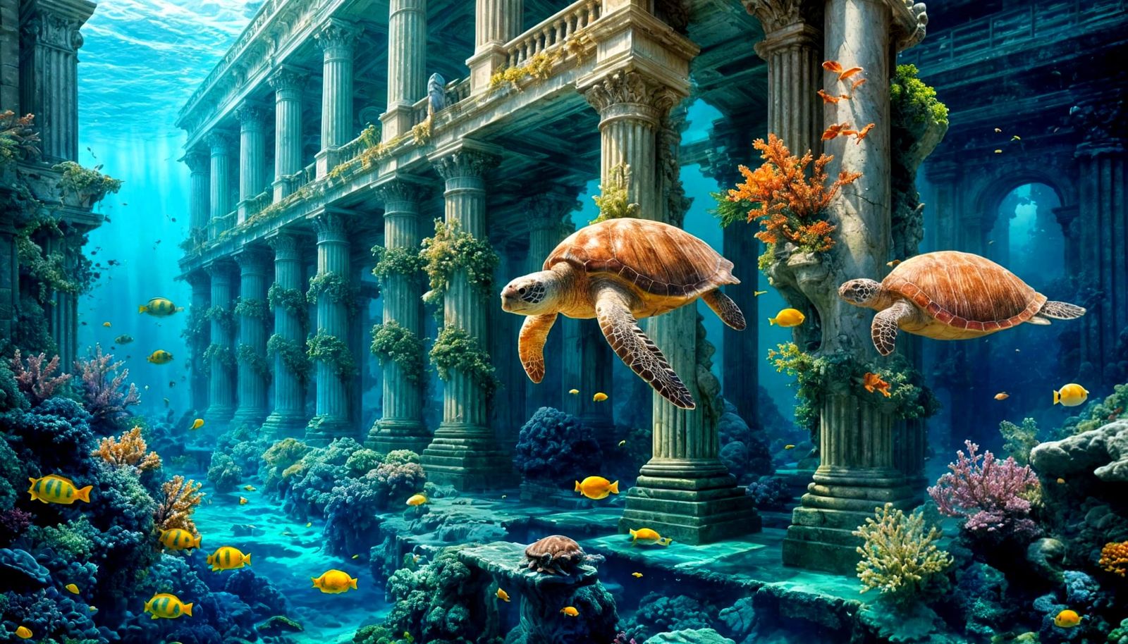 Ancient Roman City Reef Underwater Scene