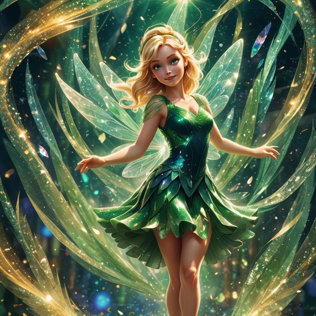 Tinkerbell in Crystalline Dress: Hyperrealistic Concept Art