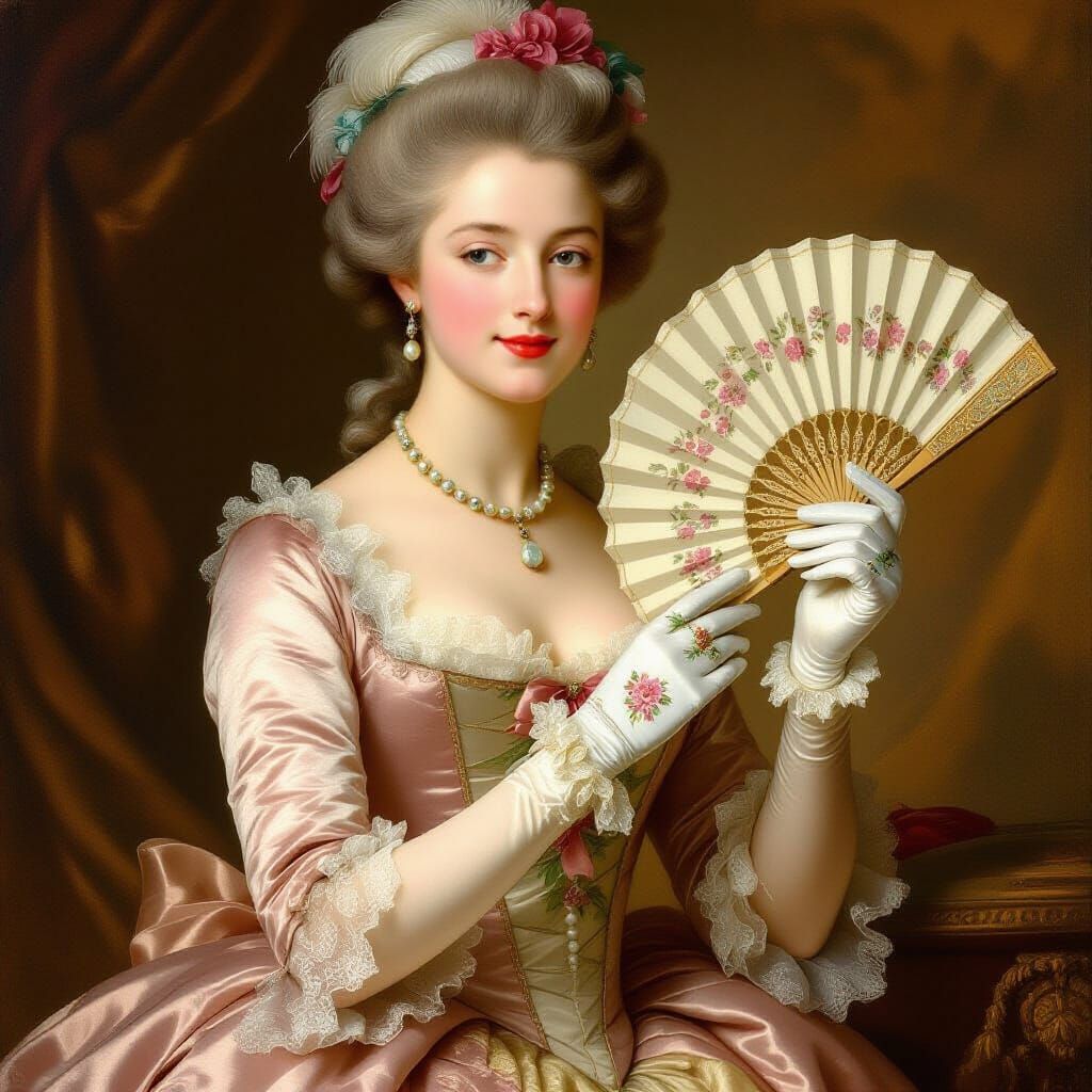 Elegant Lady with Fan in Rococo Style