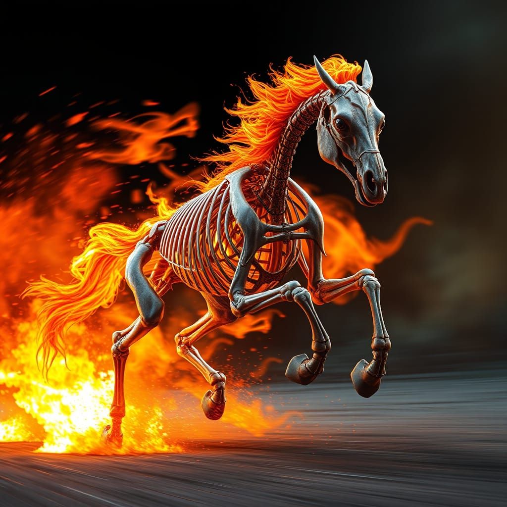 Ethereal Horse Gallops Through Blazing Flames