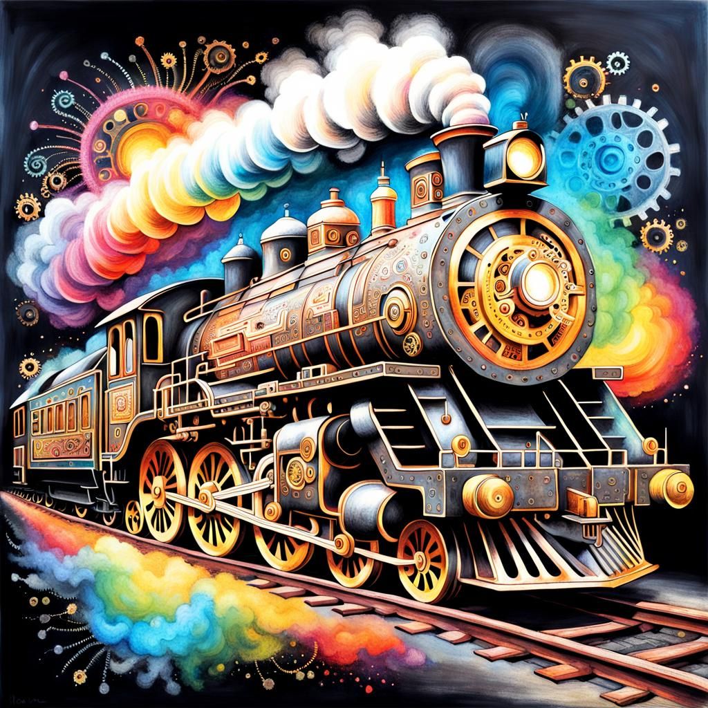 Abstract Steampunk Locomotive Chalk Art Drawing