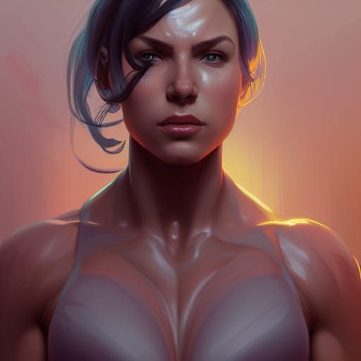 Hyperdetailed Portrait of a Muscular Woman