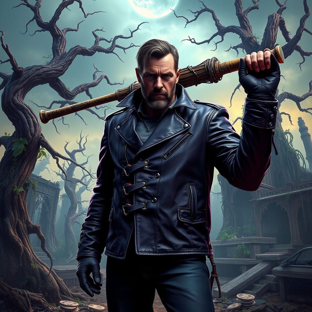 Negan Heroically Wields Lucille in Dark Fantasy Post-Apocaly...
