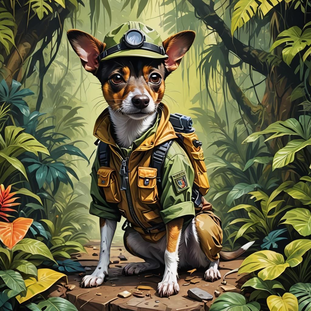 Jungle Explorer Rat Terrier in Graffiti Art Style