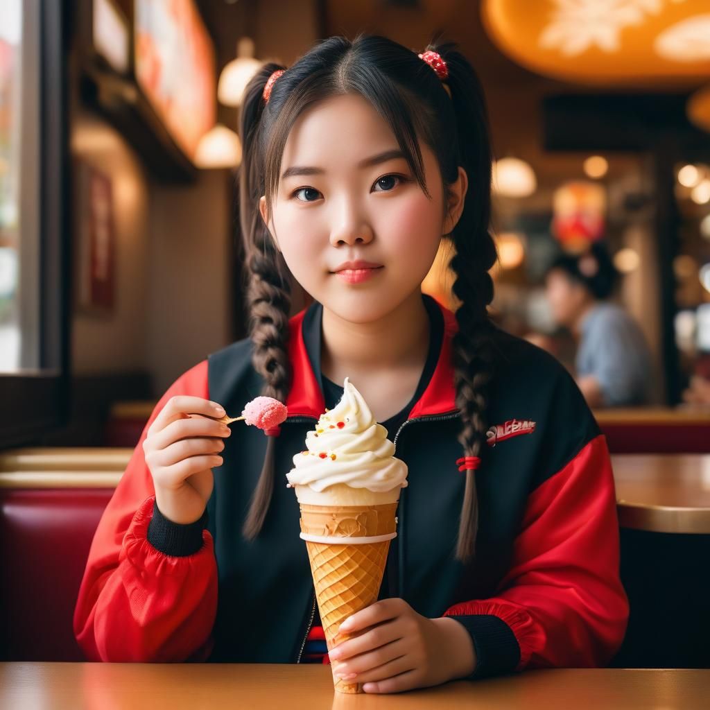 Plump Woman Enjoys Ice Cream, Anime Style